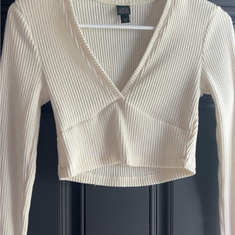Target Cream Ribbed V-Neck Crop Top